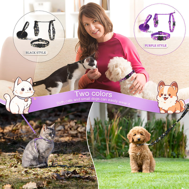 Pack of 2 cat harnesses with leash collar set, adjustable nylon harnesses cat leash with adjustable reflective strips for small cats, puppies, outdoor garden, walking, training, playing - BeesActive Australia