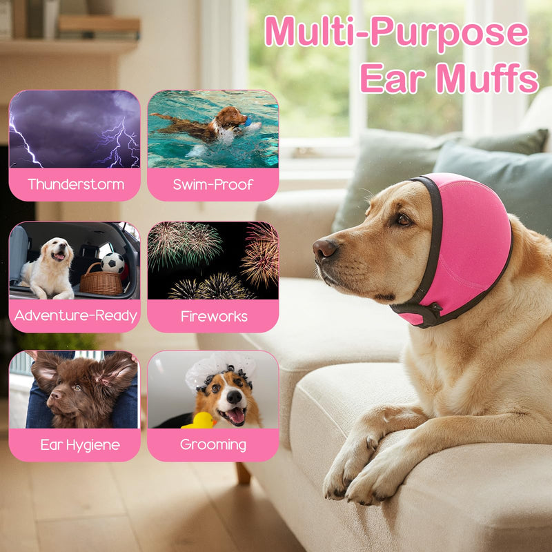 Dog Ear Muffs Noise Protection, Swimming Waterproof Dog Ear Caps, Rose DogEar Covers for Bath, Pet Ears Muffs for Noise Bath, for Ears Protection(L) L