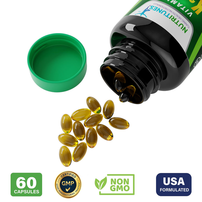 Vitamin K2 + D3 (120 Softgels) - Vitamin D3 K2 Supplement - Supports Cardiovascular & Bone Health - Non-GMO - Allergen-Free - 120 Softgels - BeesActive Australia
