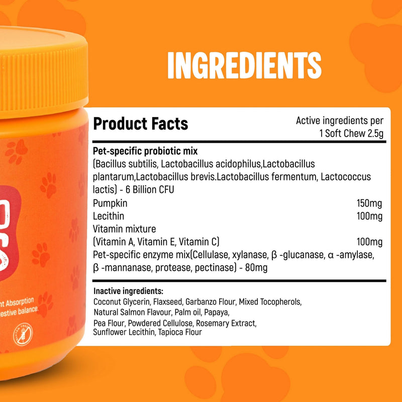 Dog Probiotic Supplements for Gut Health – 120 Soft Probiotic Chews for Dogs – Daily Canine Probiotics & Prebiotics to Support Digestion, Immunity & Sensitive Stomachs – Salmon Flavour Treats