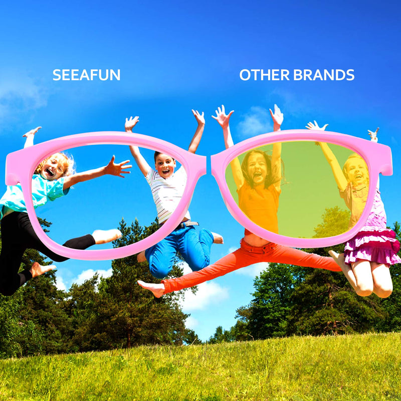 Blue Light Glasses for Kids Girls Boys with Cute Car Case, UV400 Protection, Anti Blue Ray Age3-12 Pink/ Green - BeesActive Australia