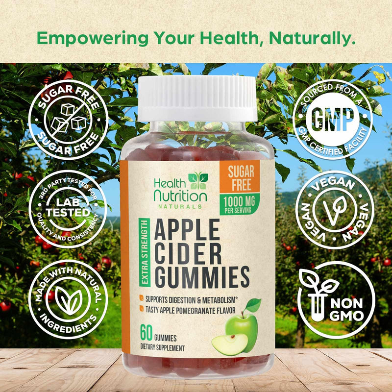 Apple Cider Vinegar Gummies Zero Sugar - Max Strength ACV Gummy Vitamins - Vitamin B12 & The Mother - Metabolism & Energy Support - Vegan Apple Cider Vinegar Gummy Supplement - Non-GMO - 60 Gummies 60 Count (Pack of 1)