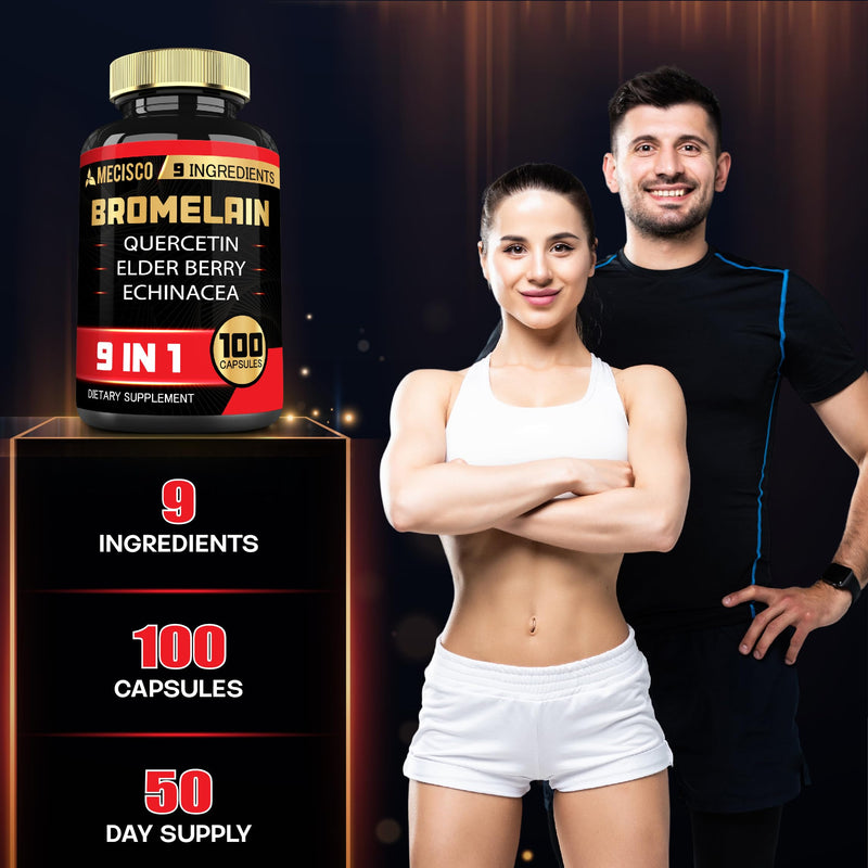 Bromelain 1000mg with Quercetin, Elderberry, Echinacea & More Supplement - 100 Capsules - Bromelain Quercetin Supplement Supports Digestive System, Joint Health & Balanced Immune System - BeesActive Australia