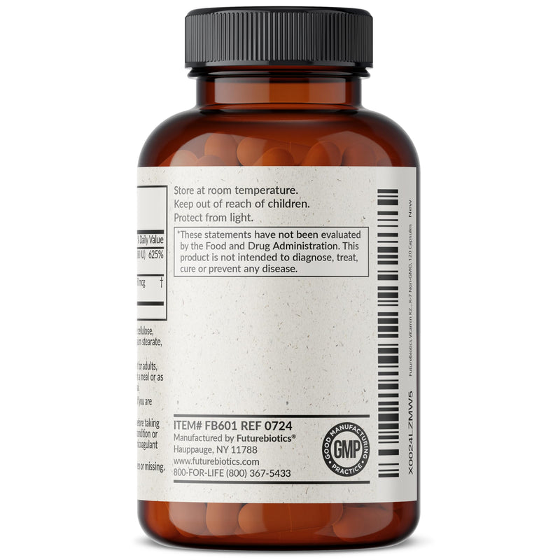 Futurebiotics Vitamin K2 MK-7 90 mcg + D3 5000 IU, 120 Vegetarian Capsules | 2-in-1 Bone, Immune & Heart Health Support, Helps Transport Calcium to Bones, Non-GMO, Gluten-Free & Soy-Free 120 Count (Pack of 1)