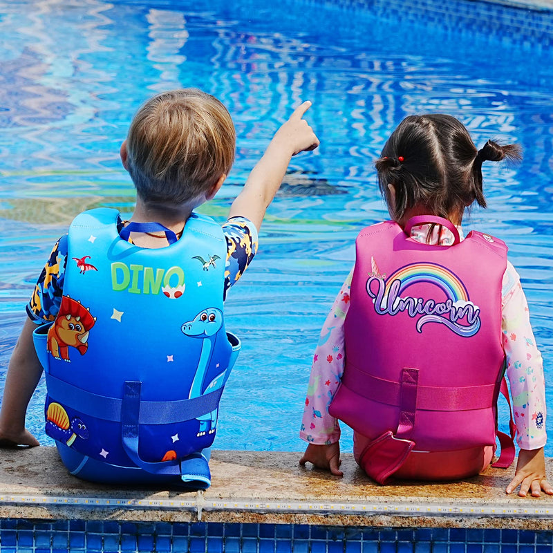 REALIKE Kids Swim Vest Toddler Floaties Adjustable Safety Strap Swimming Aids for Toddlers Children Float Swimsuit, Suitable for Age 2-10 Years/22-88lbs Dinosaur-2 Small(2-4 yrs/22-33 lbs)