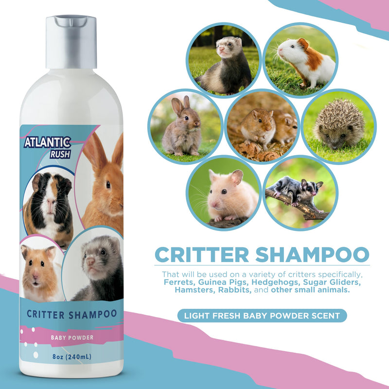 Critter Shampoo for Small Pets - 8oz Small Animal Baby Powder Scented Shampoo - Pet Shampoo for Small Critters Including Ferrets, Guinea Pigs, Rabbits, Hedgehogs, Hamsters & Sugar Gliders - PawsPlanet Australia