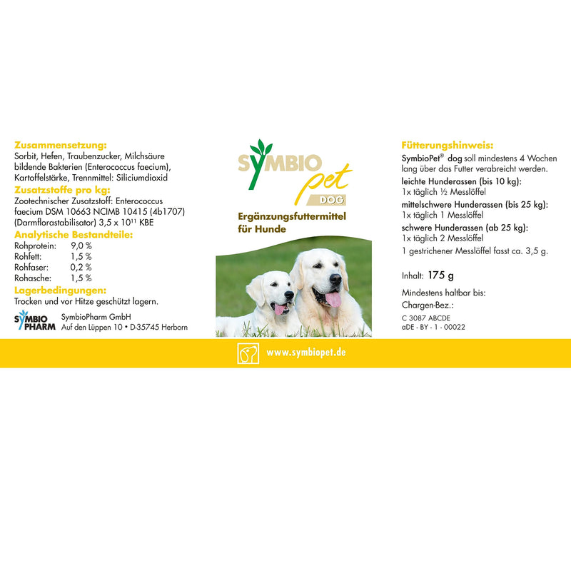 SYMBIO pet Dog: Probiotic supplementary food specifically for the intestinal flora of dogs of all ages, 175 g powder - BeesActive Australia