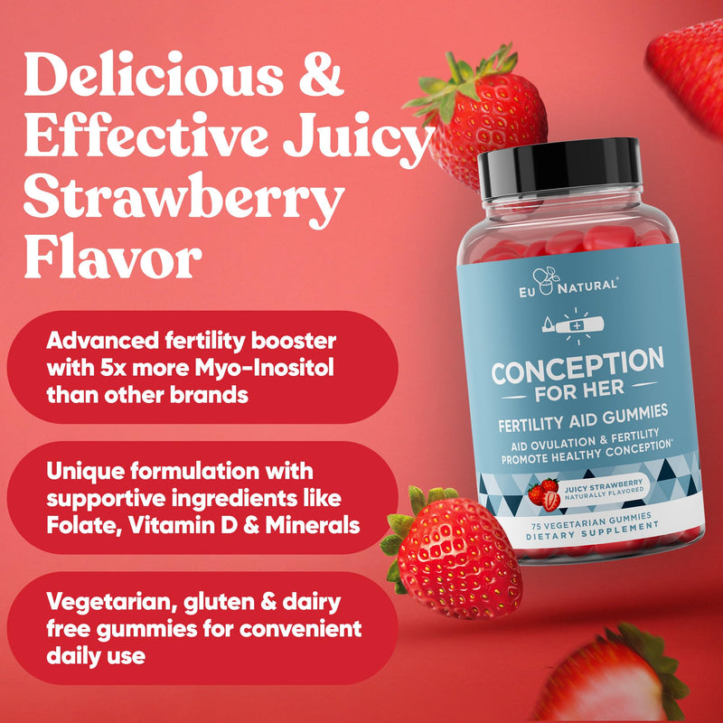 Conception for Her Fertility Gummies - Fertility Supplements for Women with Myo Inositol, Folate & more Essential Nutrients - Delicious Juicy Strawberry Hormone Balance Vitamins, 75 ct Pectin Gummies