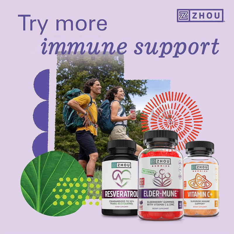 Zhou Immune Support Bundle - 60 Elderberry & 60 Vitamin C Gummies | Elder-Mune Elderberry & Vitamin C Gummies for Adults & Kids, Daily Natural Immune Support Supplements for Women & Men 60 Count (Pack of 2)