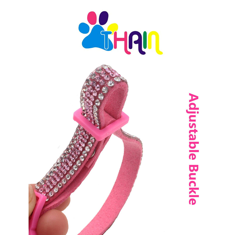 THAIN Basic Adjustable Cat Collar Bling Diamond Breakaway with Bell for Kitten Girl boy (Pink) Pink - BeesActive Australia