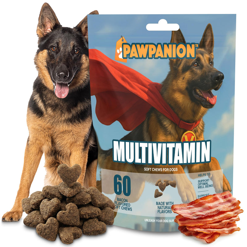 Multivitamin Soft Chews for Dogs, Daily Vitamins & Immune Support, Joint Skin Gut Health Formula, Probiotics + Omega + Vitamins, 60 Soft Chews Bacon Flavor Multi-vitamin