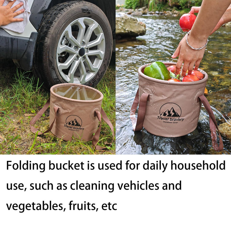 Outdoor Portable Folding Bucket, Picnic, Fishing Bucket, Water Bucket, Large Capacity Handheld Bucket, Suitable for Camping, Hiking, Water Filling, Vegetables and Fruits (Coffeecolour, 20L) Coffeecolour