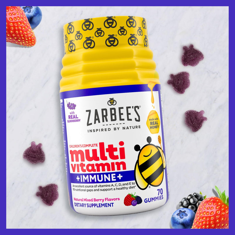 Zarbee's Kids Complete Multivitamin Gummies + Immune Support, 70 ct | For Kids Ages 2+, Children Vitamins Gummy, Vitamin A C D3 E B6 B12, Folic Acid & Total B-complex 70 Count (Pack of 1)