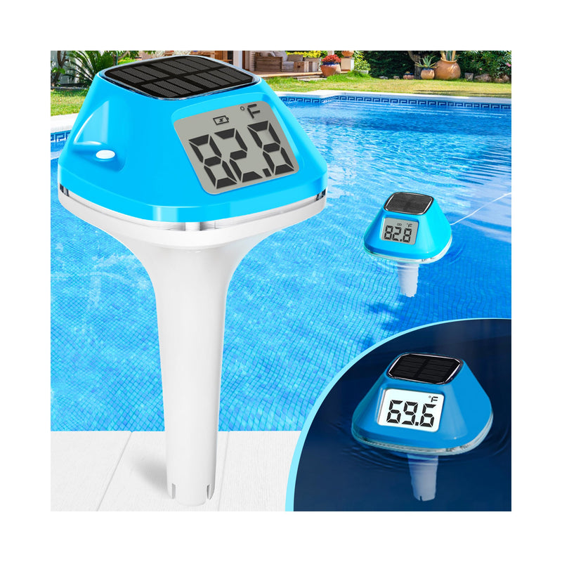 DeeprBlu 2026 New Iteration Solar Digital Pool Thermometer with Rope, Easy Read Extra Large Backilt LCD Display Floating Pool Thermometer, IP68 Waterproof Pools Water Temperature Gauge for Hot tub,Spa Light Blue