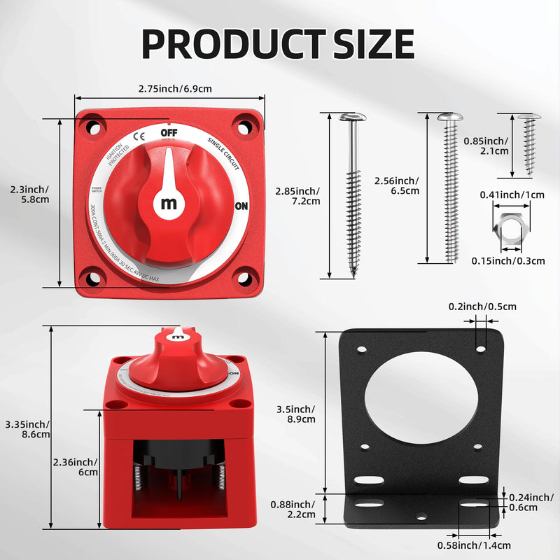 Marine Battery Switch with Heavy Duty Aluminum Bracket, 12V-48V 300A Battery Disconnect Switch Waterproof for Boat RV Car Truck, Ignition Protected Battery Cut Off Switch with Mounting Hardware A6006+BRACKET - BeesActive Australia