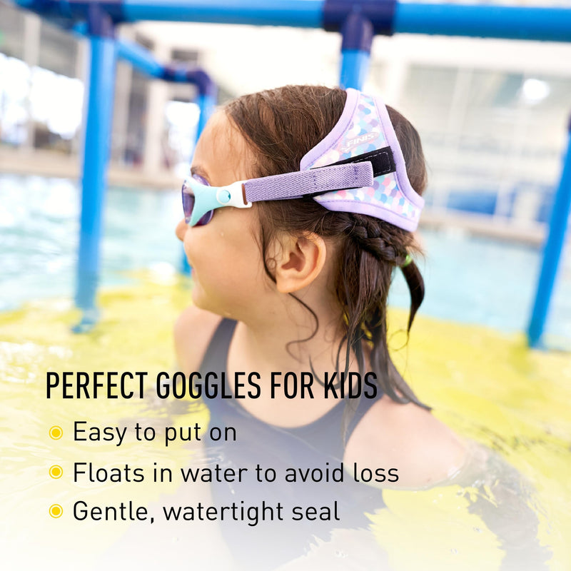 FINIS DragonFly Kids Swim Goggles - Ages 3-8 - UV Protection - Floating Neoprene Strap - Soft Silicone Fit - Lavender Scales