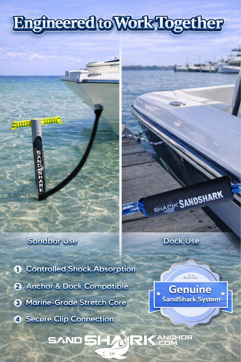 SandShark Premium Anchor Bungee Dock Line. Boat Accessories Anchor Line Absorbs Shock to Anchors and Docks w/Stainless Steel Clip - Black - 7-14ft - BeesActive Australia