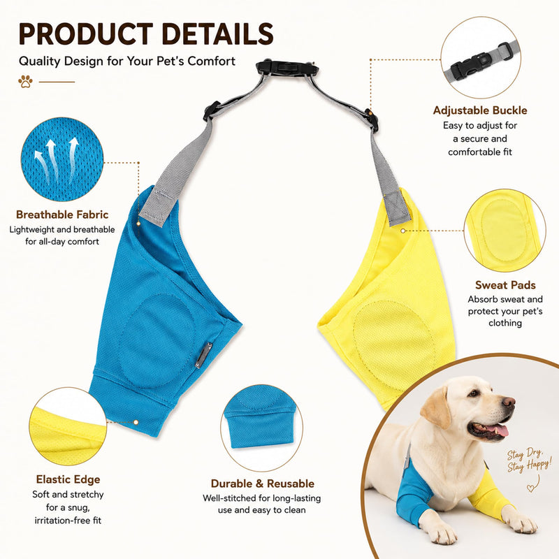 Dog Elbow Protector - Dog Sleeves for Wounds Front Legs, Keep the Elbow Wound Clean, with Inner Padding to Protect the Elbow Joint, Cone Collar Alternative to Stop Licking Wounds (Yellow Blue,L) L Yellow Blue