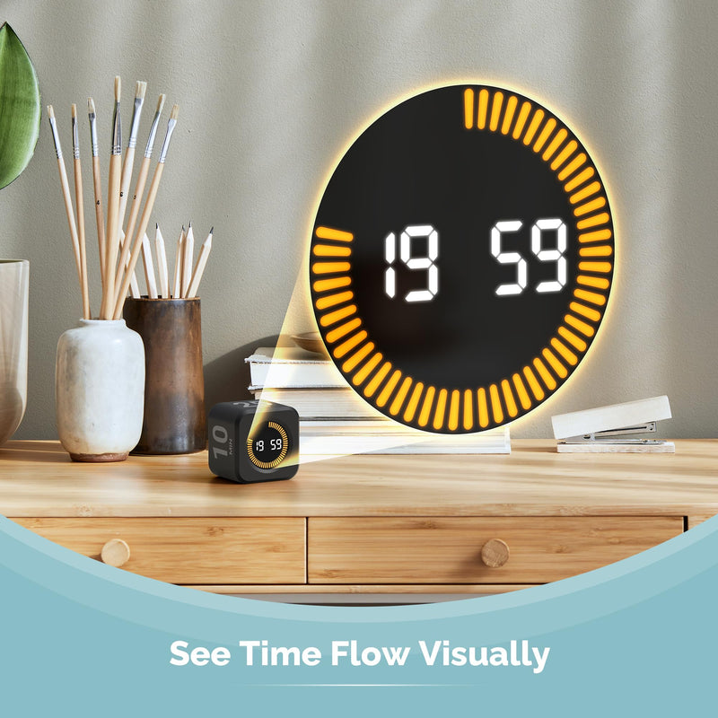 KADAMS Pomodoro Cube Timer Productivity Visual Timer - 5/10/25/50 Min Rotating Countdown (2 Pack Black & White) 2