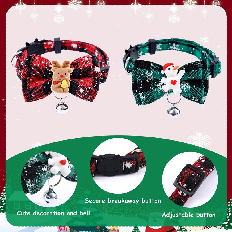 2pcs Christmas Kitten Collars, Adjustable Breakaway Cat Collars Cute Holiday Cat Collar Holiday Kitty Collar Christmas Bow Tie Pets Bells Xmas Accessories for Girl Boy - BeesActive Australia