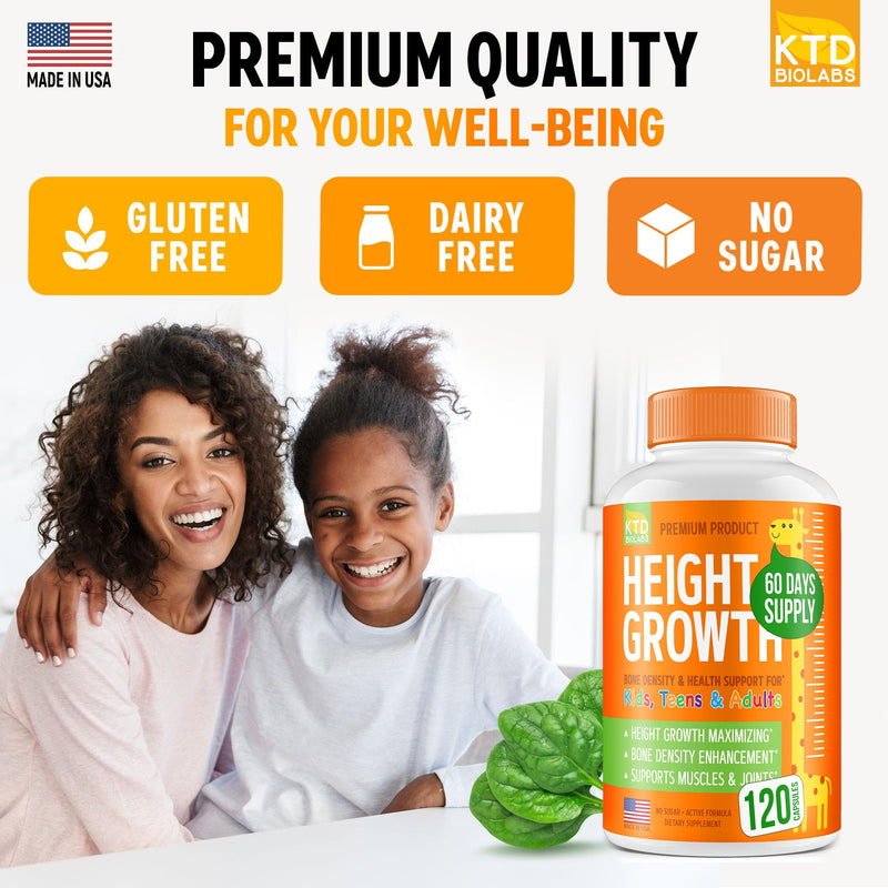 Kids Height Growth Support Capsules – Extended Supply Development Formula with Calcium, Vitamin D3 & Zinc – Bone & Nutrition Support for Kids & Teens – Amino Blend – 120 Capsules 120 Count (Pack of 1)