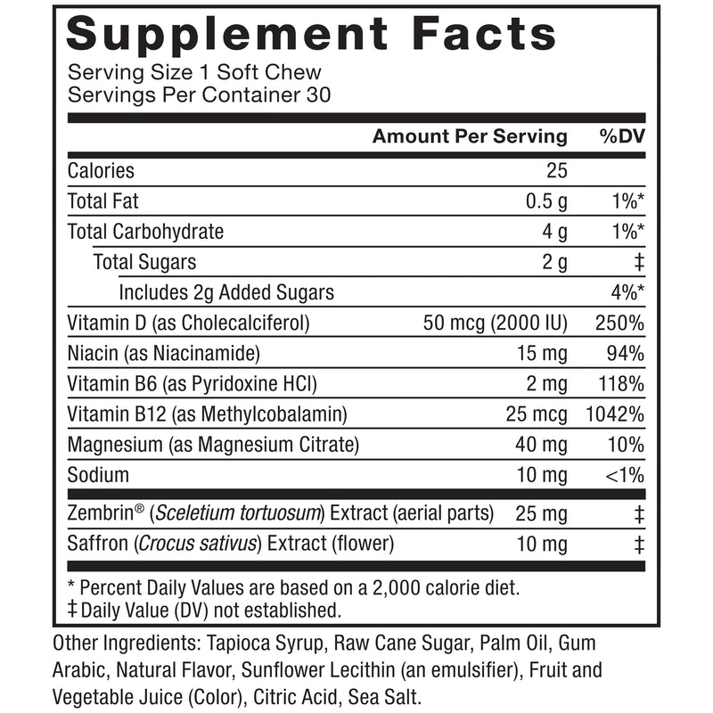 Force Factor Happy Mood, Mood Support & Balance Supplement | Support Happiness, Positivity & Stress Relief, Magnesium, Saffron, Zembrin, Non-GMO, Tropical Fruit Flavor, 30 Soft Chews 30 Count (Pack of 1)