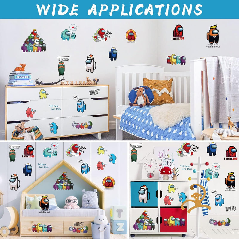 Video Game Wall Decals, 49 Pcs Large Waterproof Cartoon Wall Sticker Peel and Stick Removable Anime Wall Mural Decor for Kids Bedroom Baby Nursery Living Room Decoration, as156 - BeesActive Australia