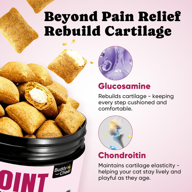 Glucosamine for Cats, Cat Joint Supplement with Chondroitin, Omega-3s & Green-Lipped Mussel, Pain Relief Crunchy & Creamy Treats for Senior Cats, Hip & Joint, Mobility & Flexibility Support -450 Chews Chicken