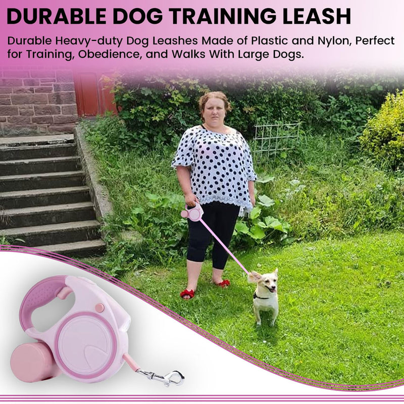 Best Dog Supplies | Pink Retractable Dog Leash with Light, Poop Bag Dispenser, Poop Bag Holder, 2 Elastic Ropes | Set of 4 - BeesActive Australia