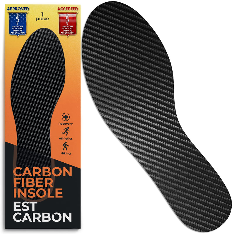 EstCarbon - Carbon Fiber Insole - 1 pc, Men 6.5-7, Women 7.5-8 - Unisex Orthotic Shoe Insert - Stiff Foot Plate - Turf Toe, Hallux Rigidus, Flat Feet, Plantar Fasciitis, Mortons Extension Men 6.5-7 Women 7.5-8