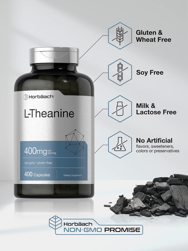 Horbäach L-Theanine 400mg | 400 Capsules | High Potency Supplement | Non-GMO & Gluten Free 400 Count (Pack of 1)