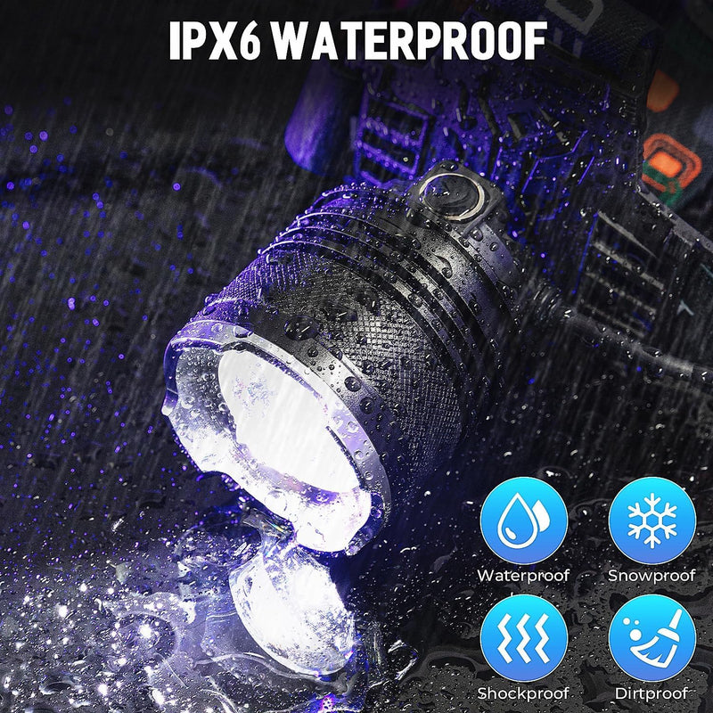 LED Sensor Head Lights for Forehead Rechargeable Head Lamp, 7 Modes 3000 LM Waterproof Head Flashlight Adjustable with COB Red Blue Light for Outdoor Home Hiking Headlamp - BeesActive Australia