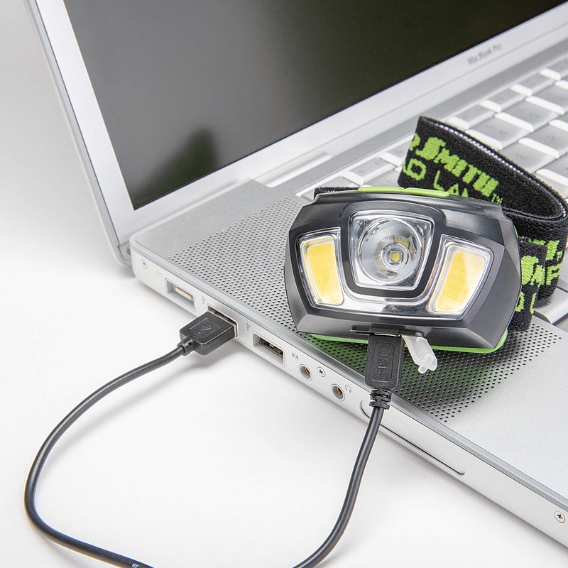 PowerSmith PHLR225D 2x250 Lumen Rechargeable LED Headlamp Weatherproof Lithium-Ion Battery with Flood/Spot/Strobe Light, Tiltable Head, Adjustable Head Strap, and 8 Hour Run-Time , Black