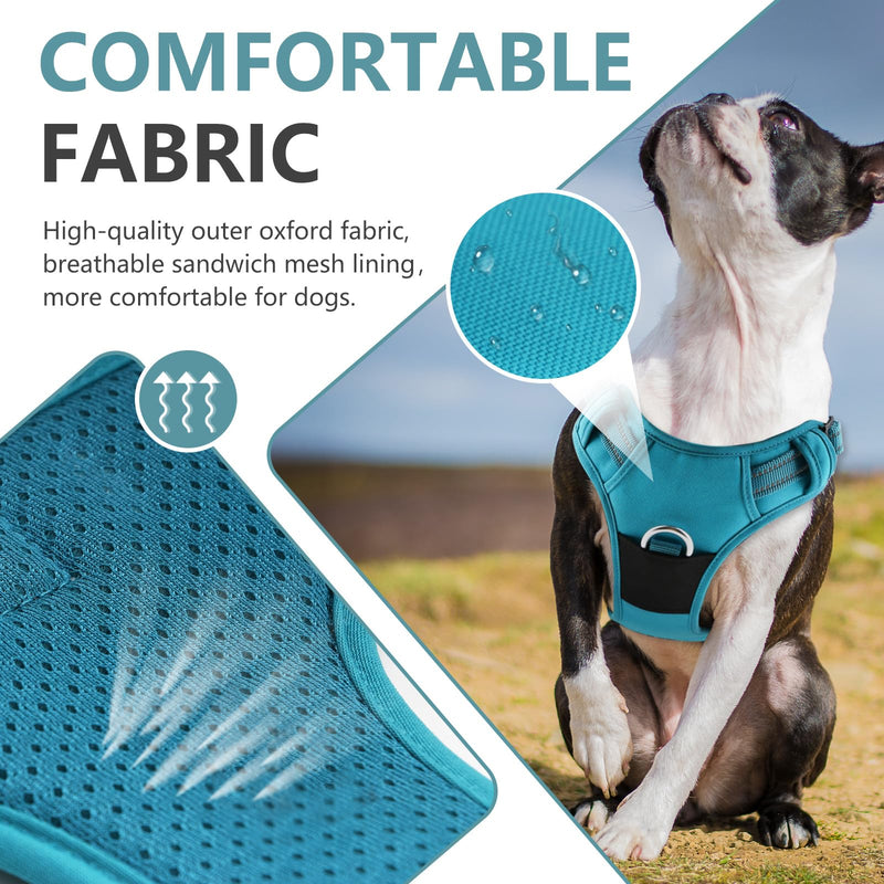 No Pull Dog Harness, Reflective Soft Breathable Mesh Oxford Harness for Dogs, 2 Metal Rings & 4 adjustable buckles Pet Vest Easy Control Handle for Training and Walking (Blue, XS) Blue - BeesActive Australia