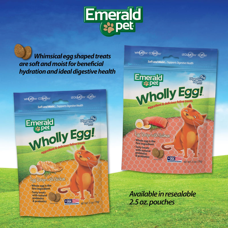 Emerald Pet Wholly Egg Cat Treats for Digestive Health – Soft & Moist Chicken Cat Treats with Natural Prebiotics & Probiotics – Supports Gut Health, 2.5 oz