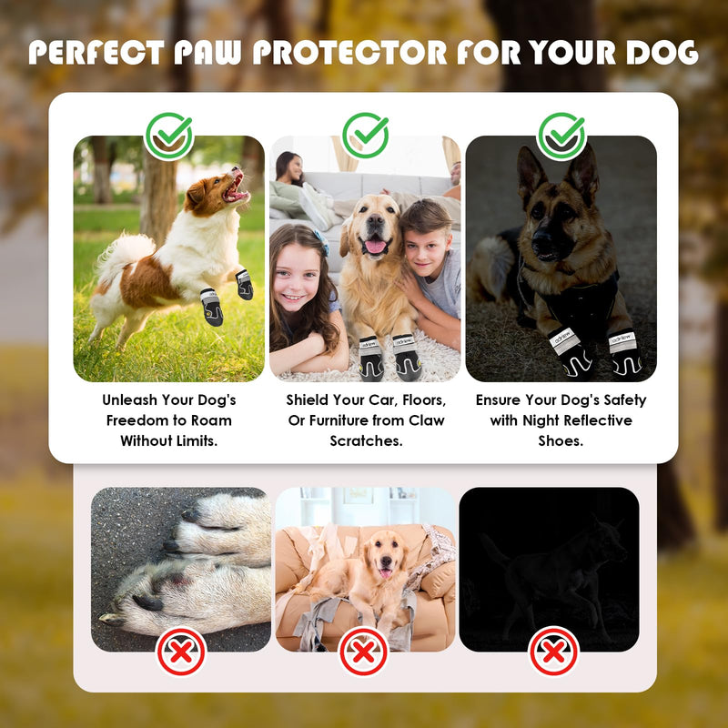 Dog Shoes Large Size Dogs, Dog Booties and Paw Protectors, 4PCS Shoes for Dogs, Rugged Anti-Slip Sole, with Night Reflective Strip for Hot Pavement and Rain or Snow Walking Hiking. (Black, 8) Black - BeesActive Australia