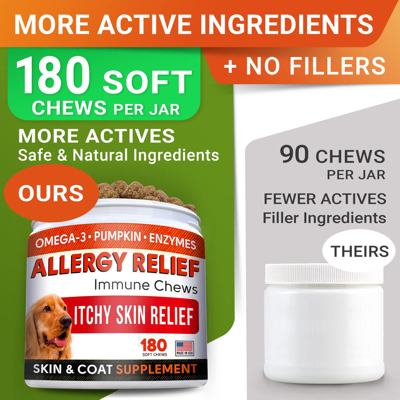 Glucosamine Treats + Allergy Relief Dog Bundle - Joint Supplement w/Omega-3 Fish Oil + Itchy Skin Relief - Chondroitin, MSM + Pumpkin + Enzymes + Turmeric - Skin & Coat - 120+180 Chews - Made in USA - PawsPlanet Australia