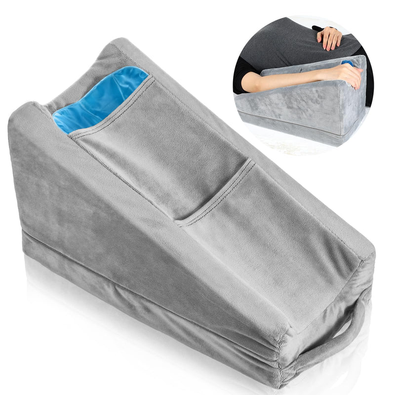 Buryeah Arm Elevation Pillow with 2 Pockets, Soft Ergonomic Support Pillow for Elbow Rest Wedge Broken Arm Gifts with High Density Foam for Recovery Sleeping(Gray) Gray - BeesActive Australia
