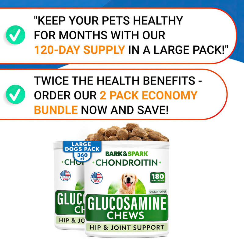 Glucosamine Chondroitin Dog Hip & Joint Supplement - Joint Pain Relief - Hip & Joint Chews for Dogs - Joint Support Large Breed - Senior Doggie Vitamin Pills Joint Health - (360 Treats - BBQ Chicken) 360Ct