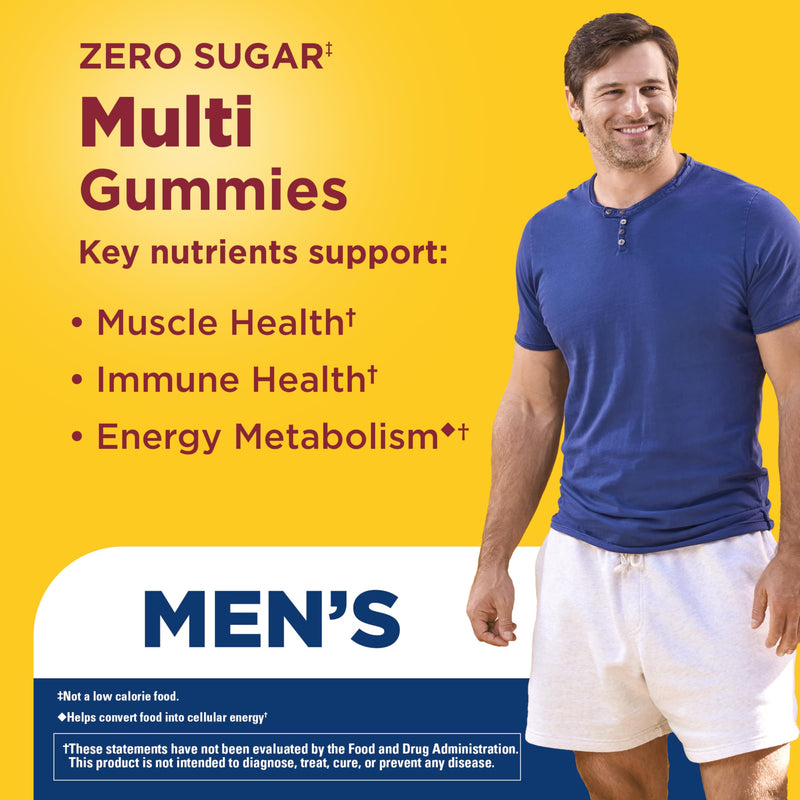 Nature Made Zero Sugar Multivitamin Men's Gummies, 90 Sugar Free Gummies | Men's Multivitamin Gummies for Muscle & Immune Support, Aspartame Free, Cherry Lime Flavor, 45 Day Supply