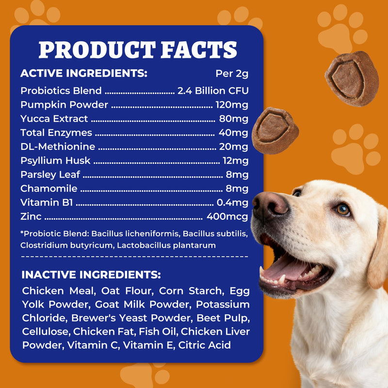 Wellix 260g No Poo Chews for Dogs - Stool Eating Deterrent for Dogs Coprophagia Relief with Probiotics Digestive & Gut Health - Support Breath Freshener & Immune System, Chicken & Pumpkin Flavor