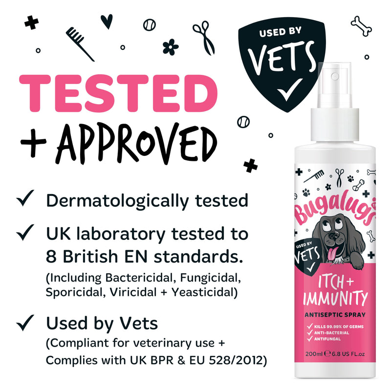 BUGALUGS Itch & Immunity Antiseptic Spray – Helps Soothe Itchy Skin, Paws, Ears - Licking, Scratching - Perfect for Small, Medium & Large Dogs