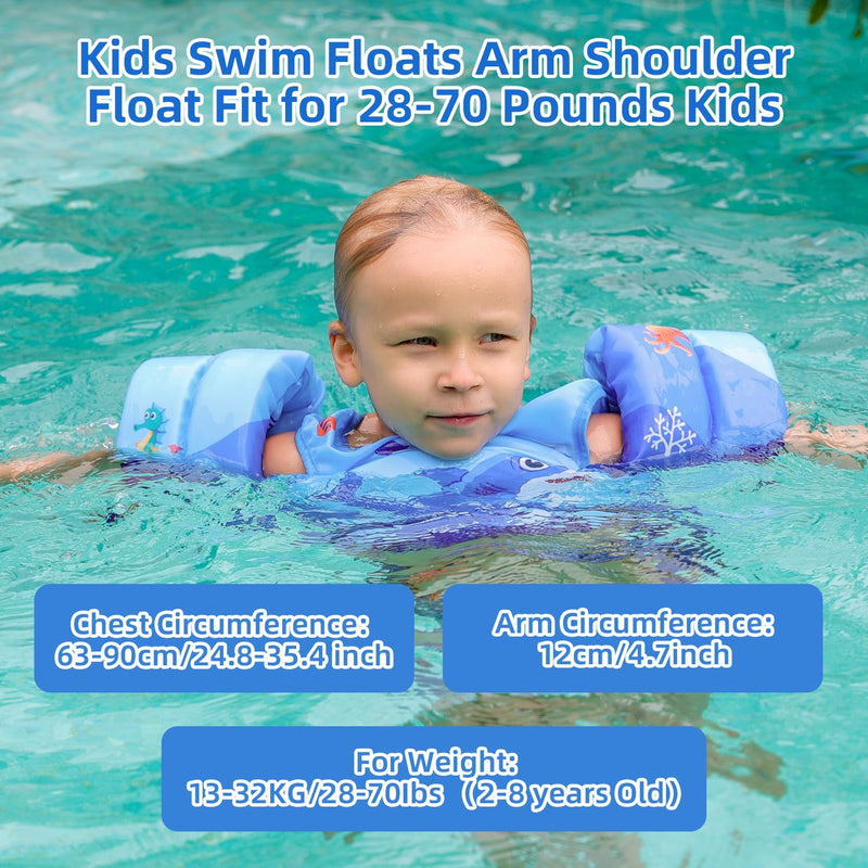 DOOHALO Kids Swim Floats for 28-70 Pounds Kid Arm Shoulder Float Vest Fit for 2-8 Years Older Boys Girls Toddler Baby Children Dark Blue Red Shark - BeesActive Australia