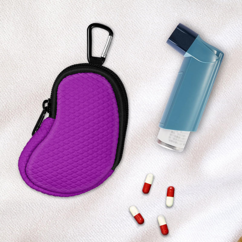 Neoprene Asthma Inhaler Holder, Protective Portable Travel Handy Holster, Lightweight Carrying Case with Carabiner Clip and Mesh Pocket Inside, Inhaler Not Included (Case Only) (Purple) Purple - BeesActive Australia