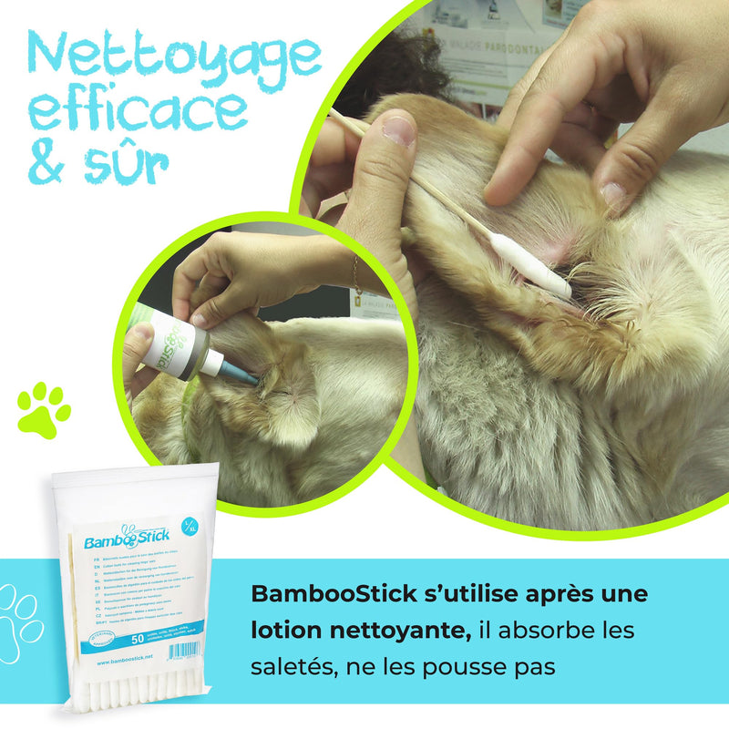 BambooStick Bamboo Cotton Buds for Medium and Large Dogs (50 L/XL Buds) - Safe and Easy Ear Wax Removal - Designed by French Vet 1