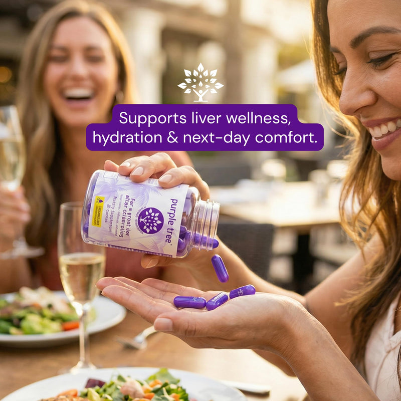 purple tree Post-Celebration Wellness Supplement | Liposomal Dihydromyricetin (DHM), L-Glutathione, Milk Thistle for Liver Support & Hydration | Electrolytes, B Vitamins, Willow Bark | 60 Capsules 60 Count (Pack of 1)
