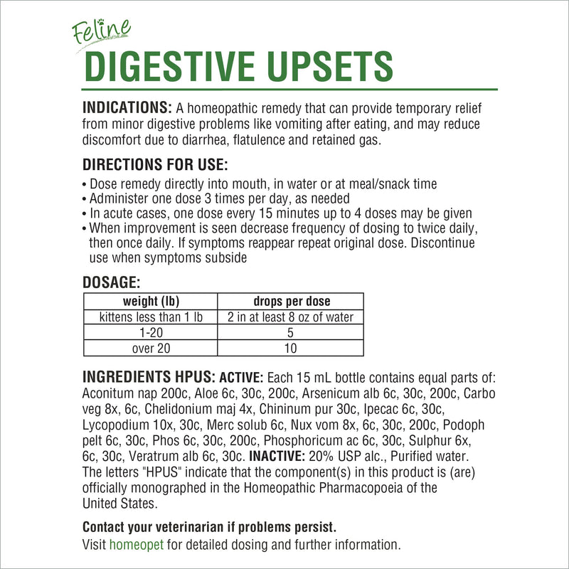 HomeoPet Feline Digestive Upsets, Natural Cat Digestive Support, Digestive Supplement for Cats, 15 Milliliters - BeesActive Australia