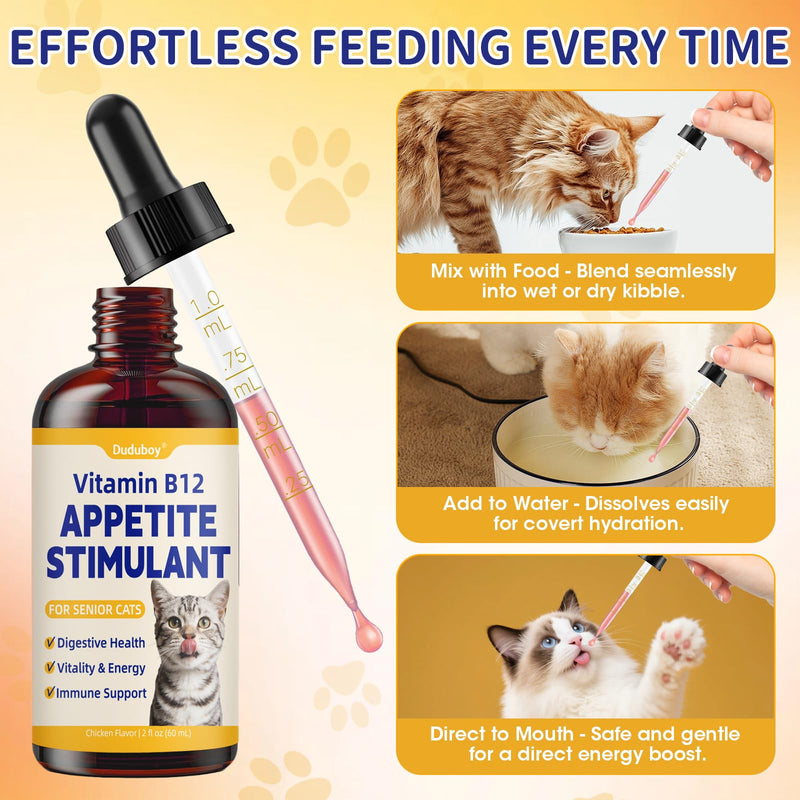 Cat Appetite Stimulant & Weight Gainer - Liquid B12 for Senior & Low Weight Felines - Supports Energy, Recovery, Digestion & Immune Health with L Lysine, Iron, Taurine - Cat Vitamins and Supplements