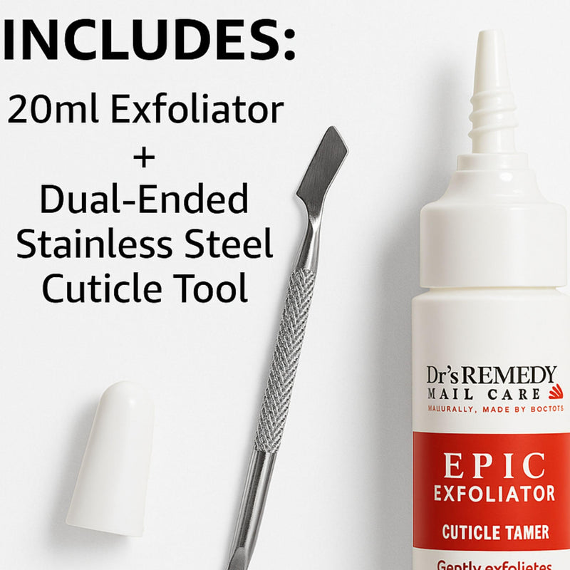 Dr.'s Remedy Cuticle Remover with Cuticle Pusher Tool – 20 ml Liquid Cuticle Softener for Gentle Care, Softens and Instantly Removes Excess, Nail Care Kit - Epic Exfoliator - BeesActive Australia