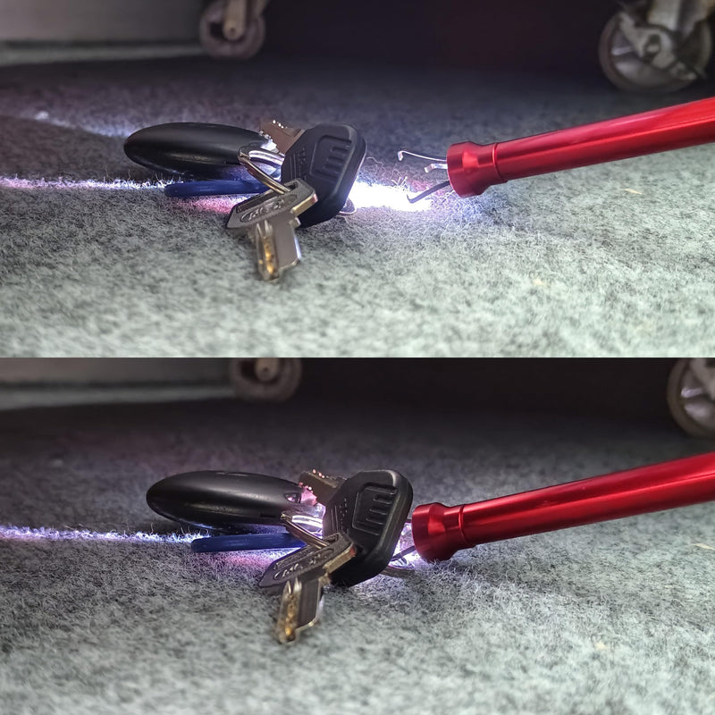 Flexible Claw Pickup Tool with Magnet Tool Flexible telescoping Claw led Light Grabber Extend，Long 28'' Four Claw 4-Claw for Small Parts Pickup Reacher Tool for Mechanics,Jewelry,Kids,etc. (Red) Red